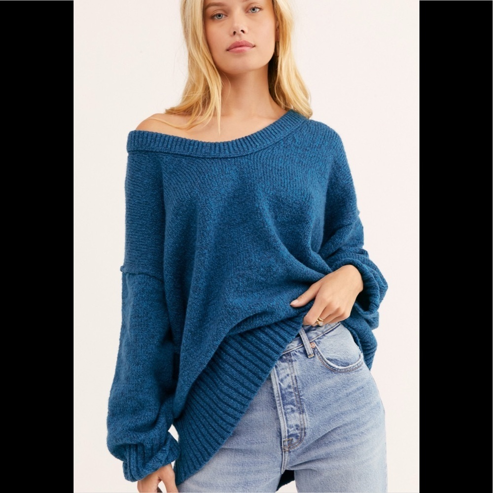 NWT Free People Brookside Tunic sweater blue Med